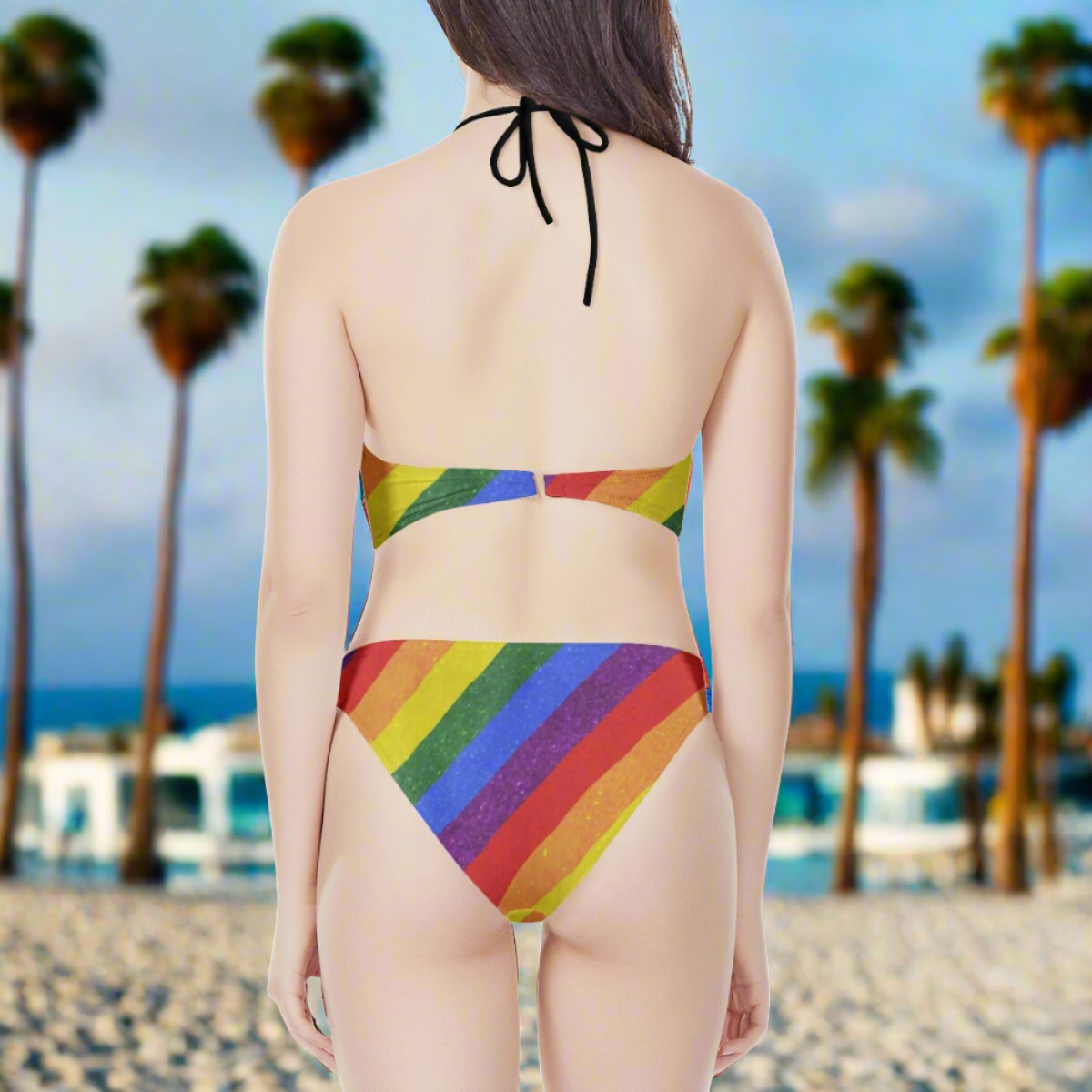 LGBT Pride Motif New Women's High Neck Bikinis Swimsuit