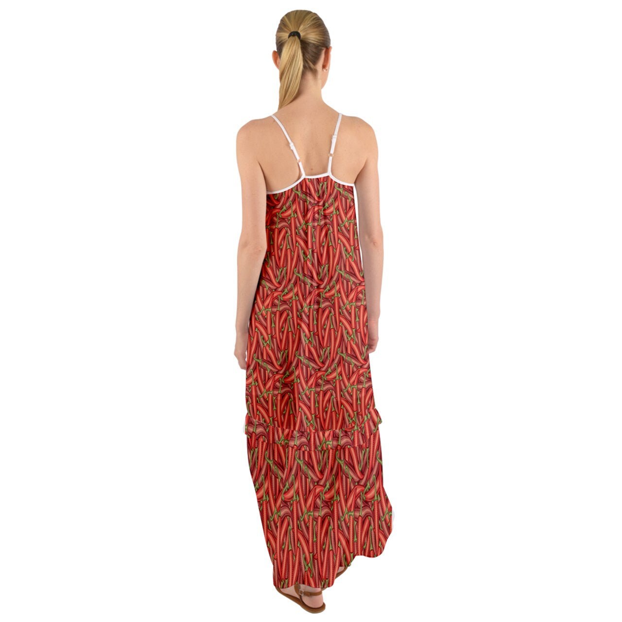 Cami Maxi Ruffle Chiffon Dress   Chili Pepper