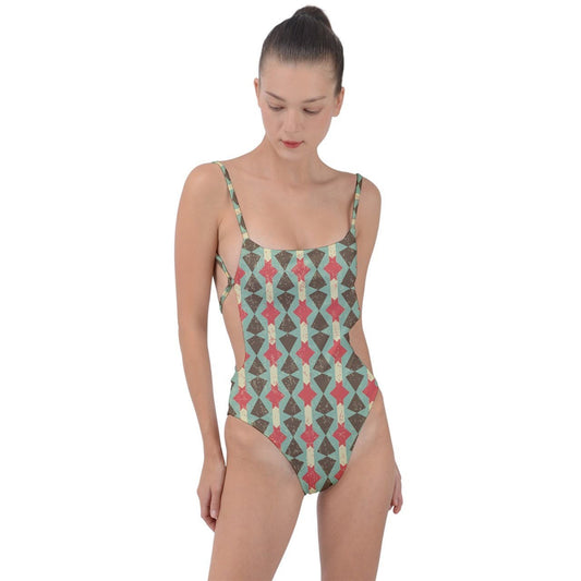 Diamonds Abstract Tie Strap One Piece Swimsuit - FREE Shipping Included - Veteran Owned Business