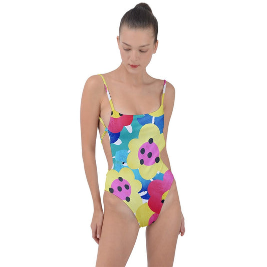 Lady Bug Flowers Tie Strap One Piece Swimsuit  Active