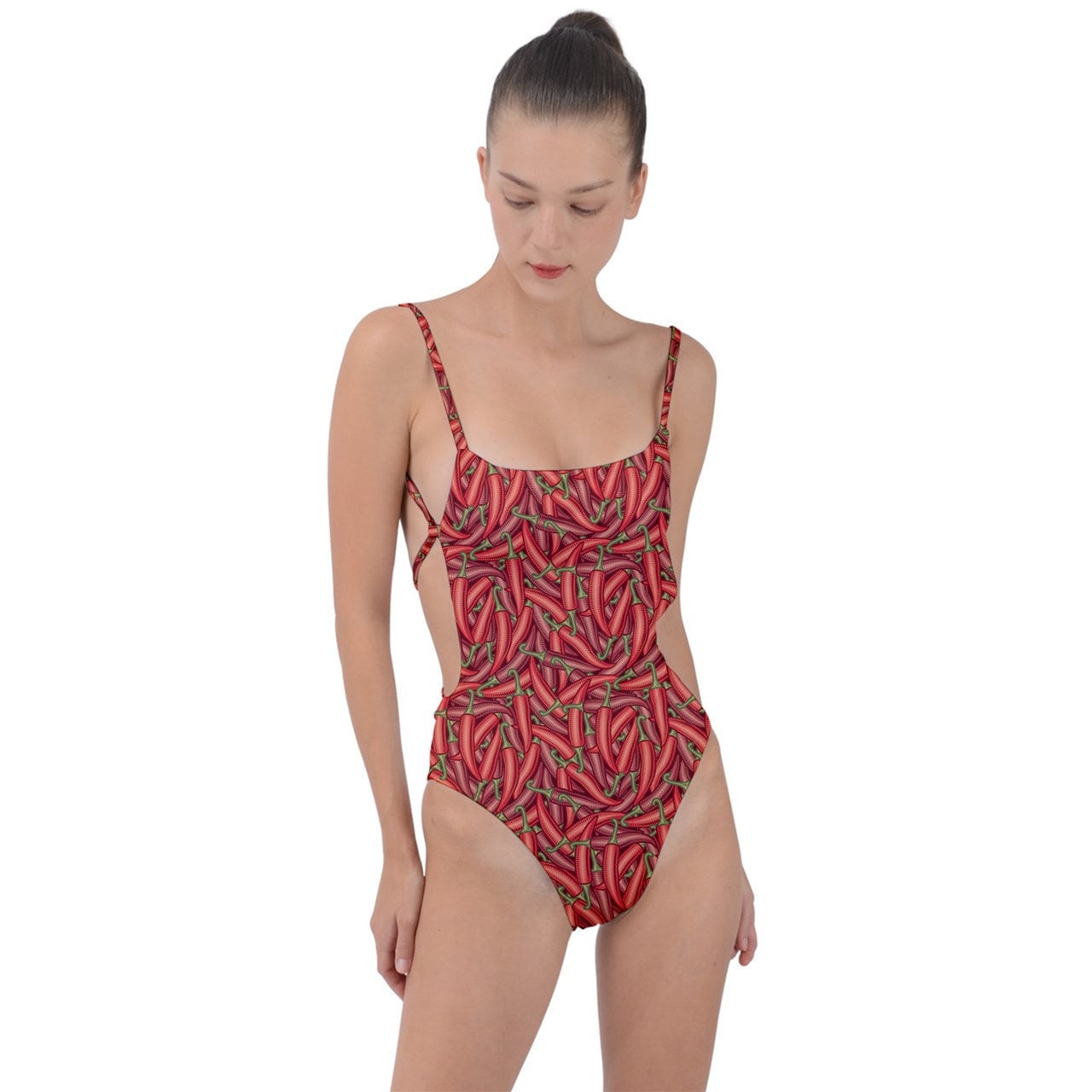 Tie Strap One Piece Swimsuit - Chili Peppers