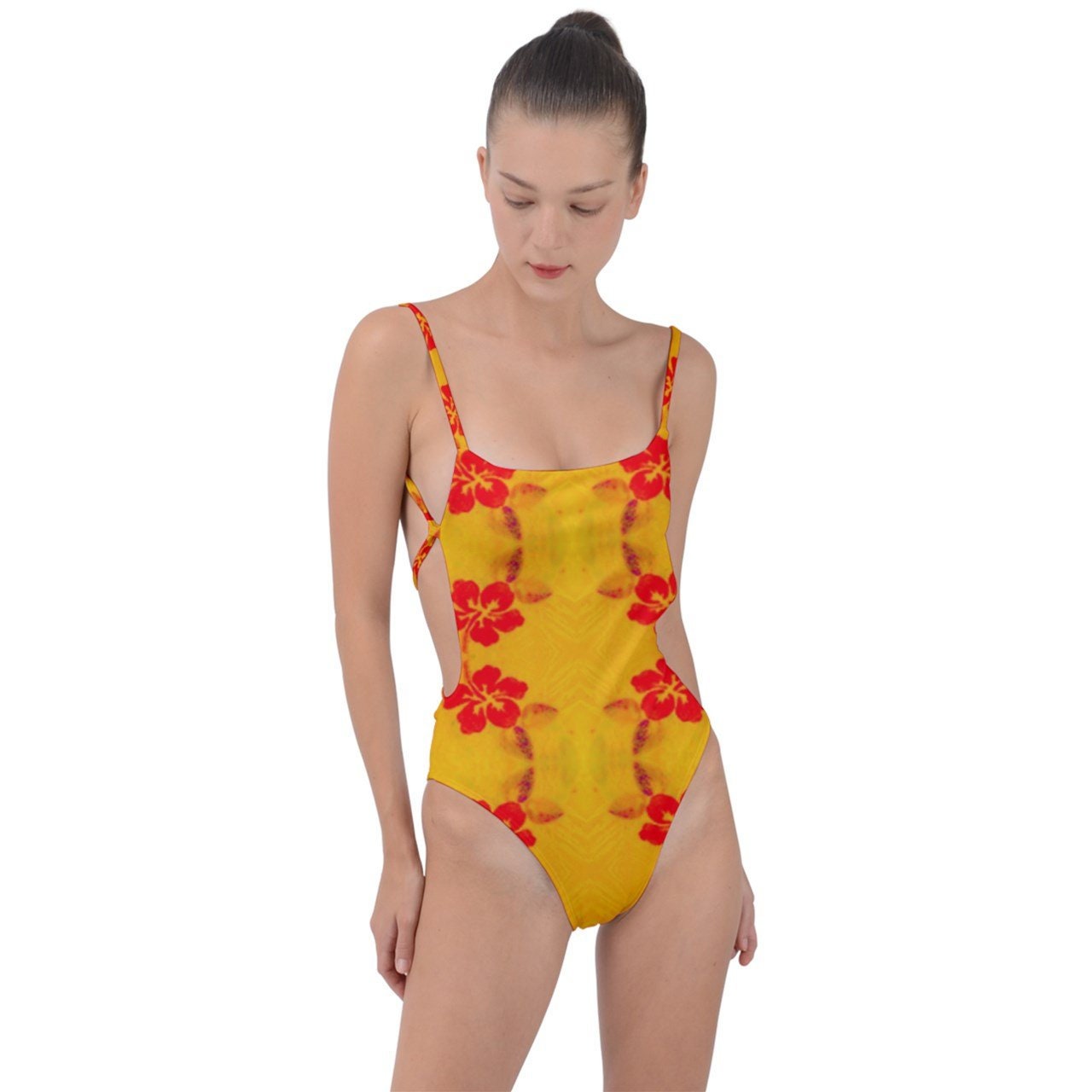 Hibiscus Tie Strap One Piece Swimsuit - FREE Shipping Included - Veteran Owned Business