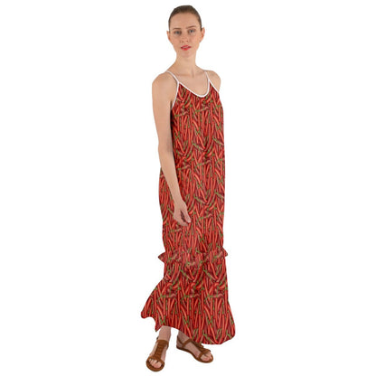 Cami Maxi Ruffle Chiffon Dress   Chili Pepper