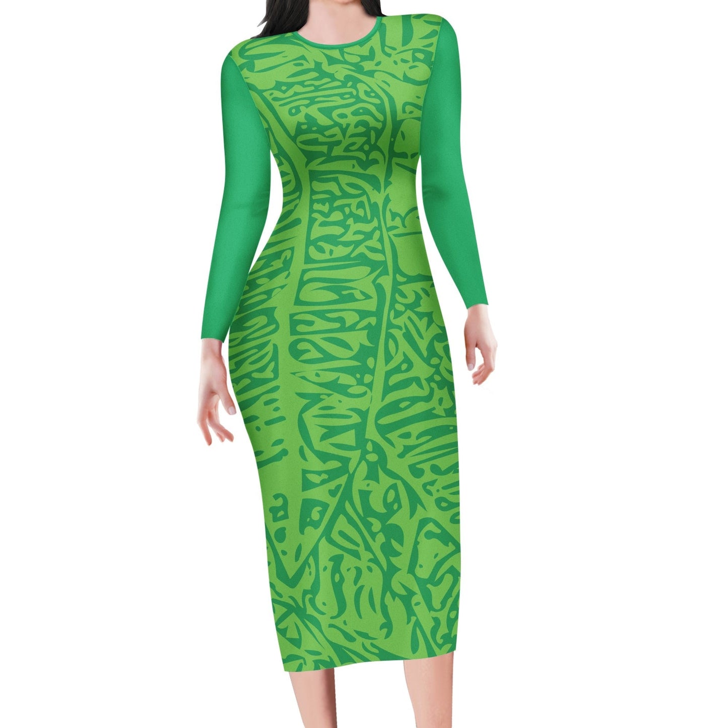 Women Bodycon Midi Sheath Dress Green Croton