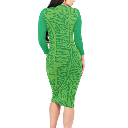 Women Bodycon Midi Sheath Dress Green Croton