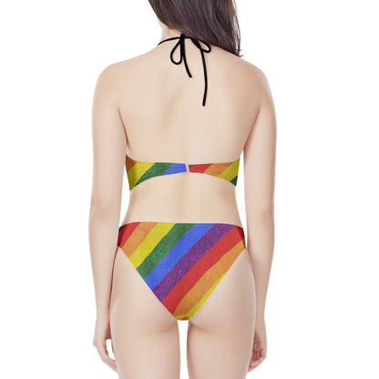 LGBT Pride Motif New Women's High Neck Bikinis Swimsuit