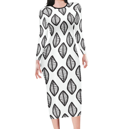 Tribal Print Bodycon Midi Dress for Women - Black and White African Mudcloth Sheath