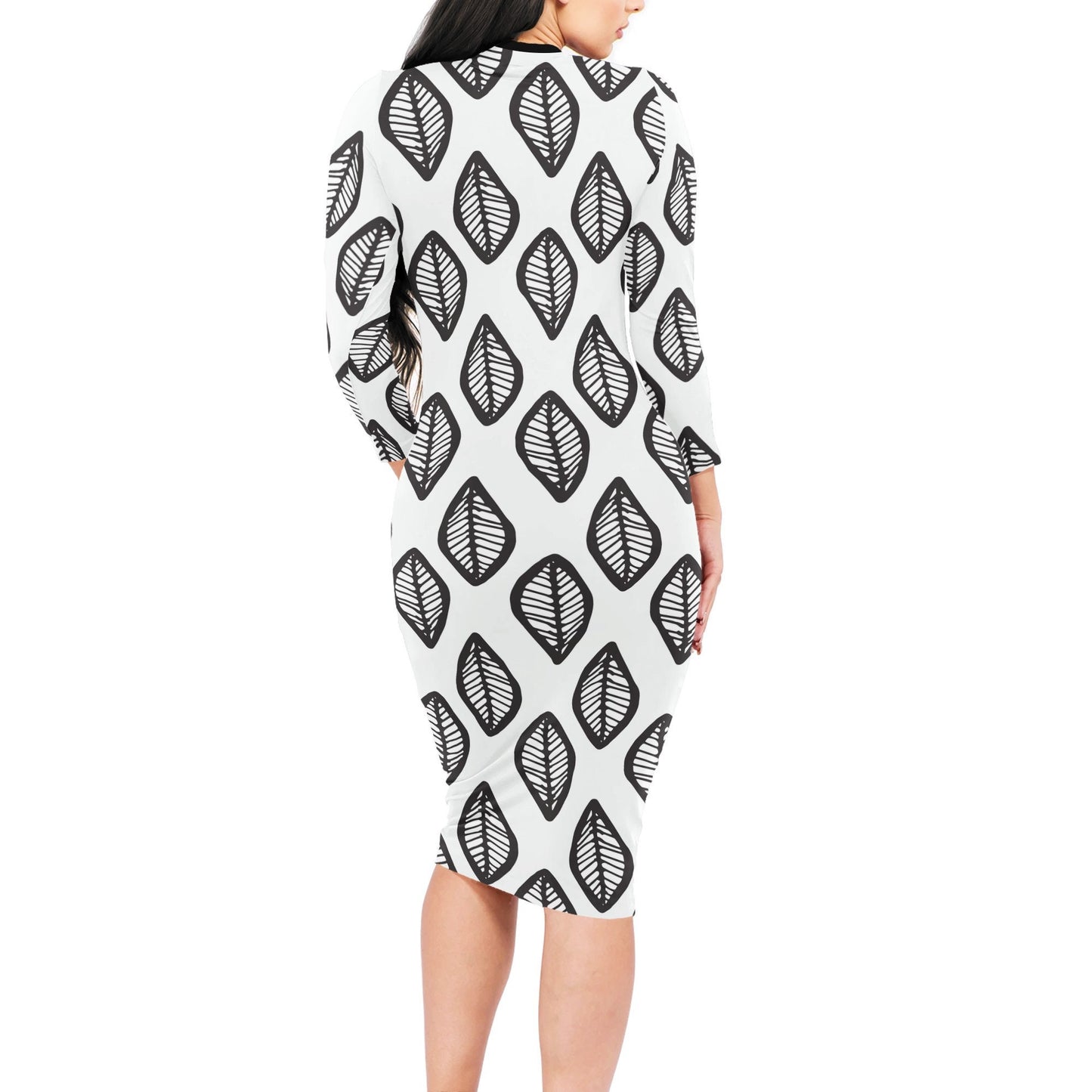 Tribal Print Bodycon Midi Dress for Women - Black and White African Mudcloth Sheath