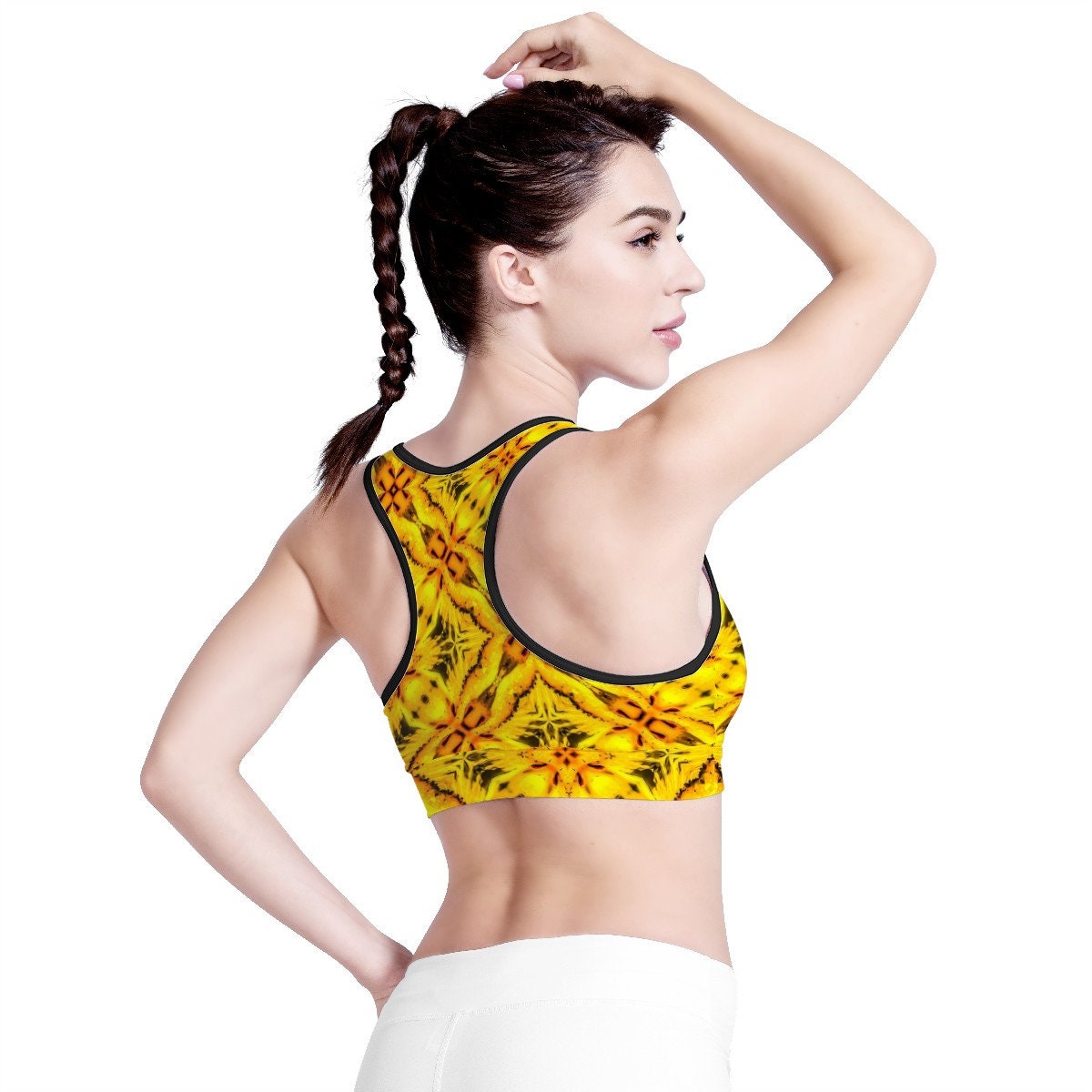 Chic Yellow Toghu Women's Athletic Bra with Black Binding