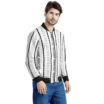 Men's Handmade Ethnic Mudcloth Bomber Jacket in Black and White