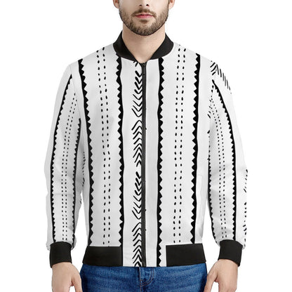 Men's Handmade Ethnic Mudcloth Bomber Jacket in Black and White