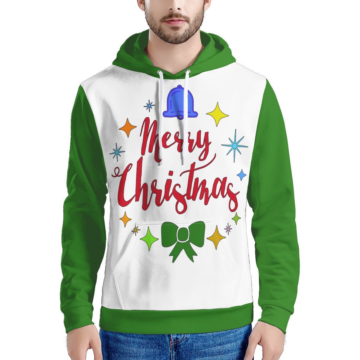 Men's Hoodie Merry Christmas - Green Accent