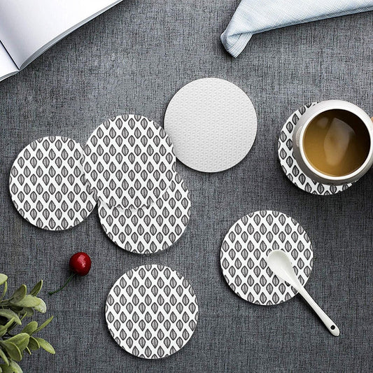 6 Pieces Cup Mats Set - Coasters - African - Mudcloth #16 Black and White