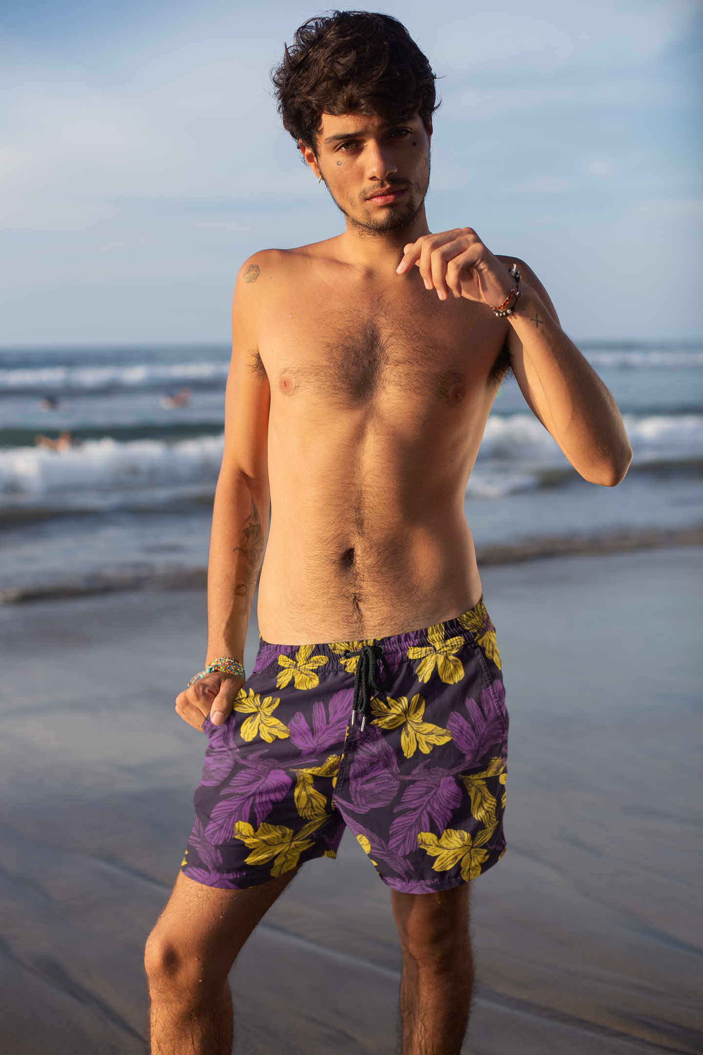 Laua'e Yellow and Purple Beach Shorts