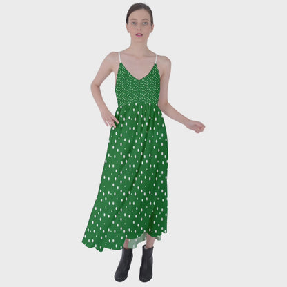 Tie Back Maxi Dress New Green Dots