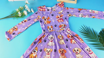 Red Polka Dot 
Children's Long Sleeve Baby Collar Dress