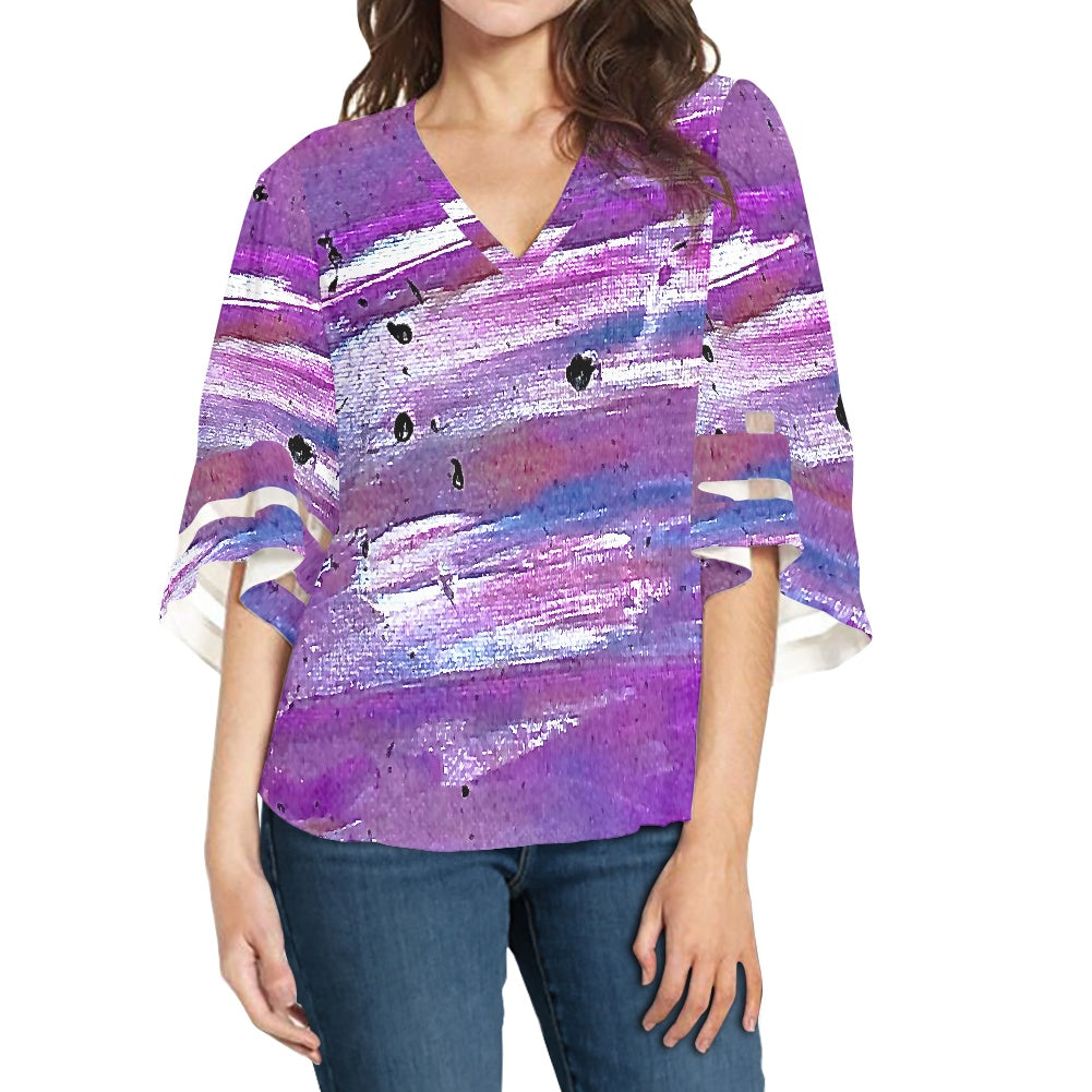 Purple Women Puff Sleeve Blouse white