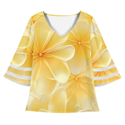 Gold Plumeria Women Puff Sleeve Blouse
