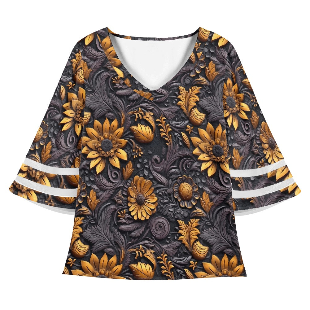 Woodcut Women Puff Sleeve Blouse