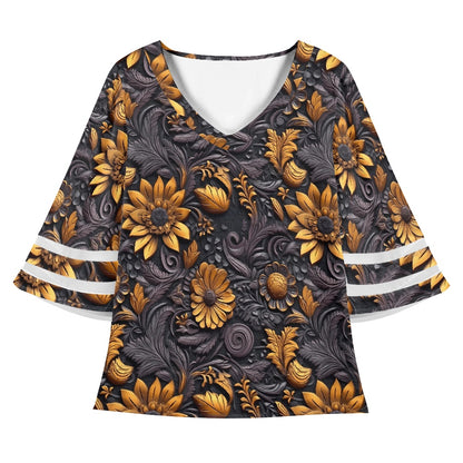 Woodcut Women Puff Sleeve Blouse
