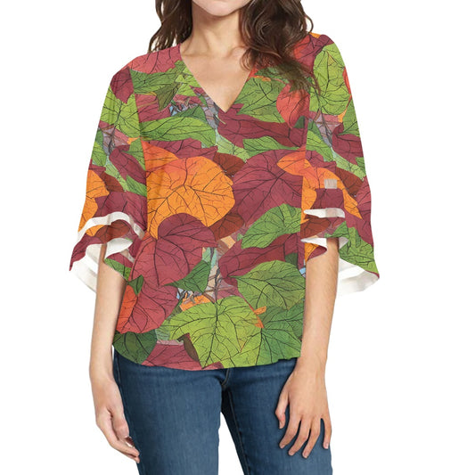 Leaves Women Puff Sleeve Blouse white