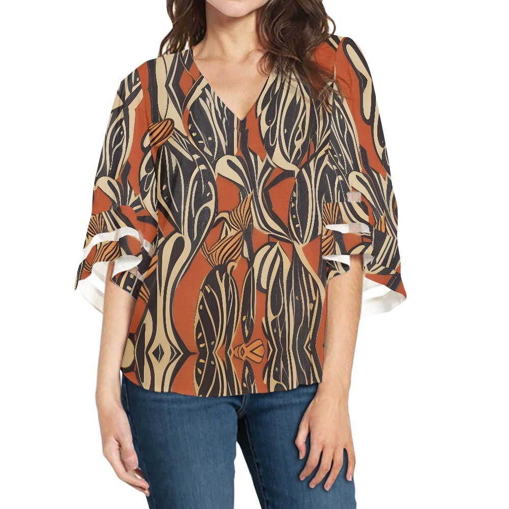 African Ethnic Women Puff Sleeve Blouse white