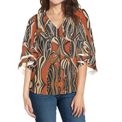 African Ethnic Women Puff Sleeve Blouse white