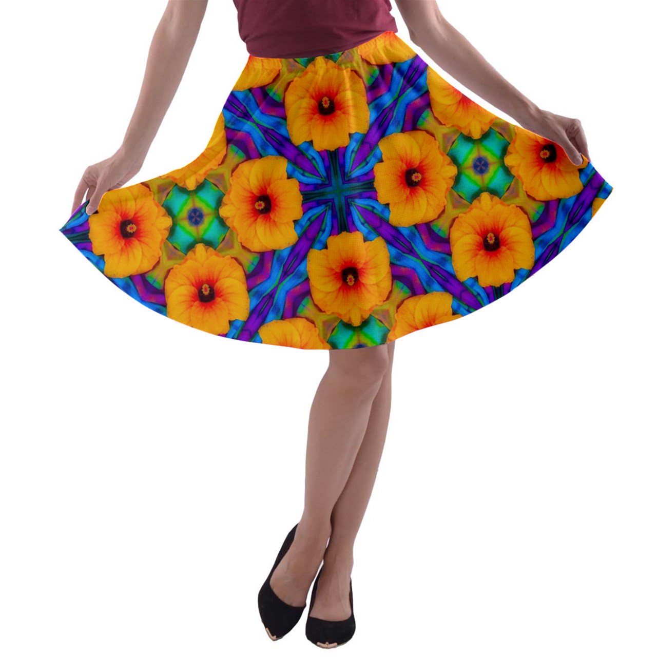 Hibiscus Array A-line Skater Skirt - Luxtrini, LLC