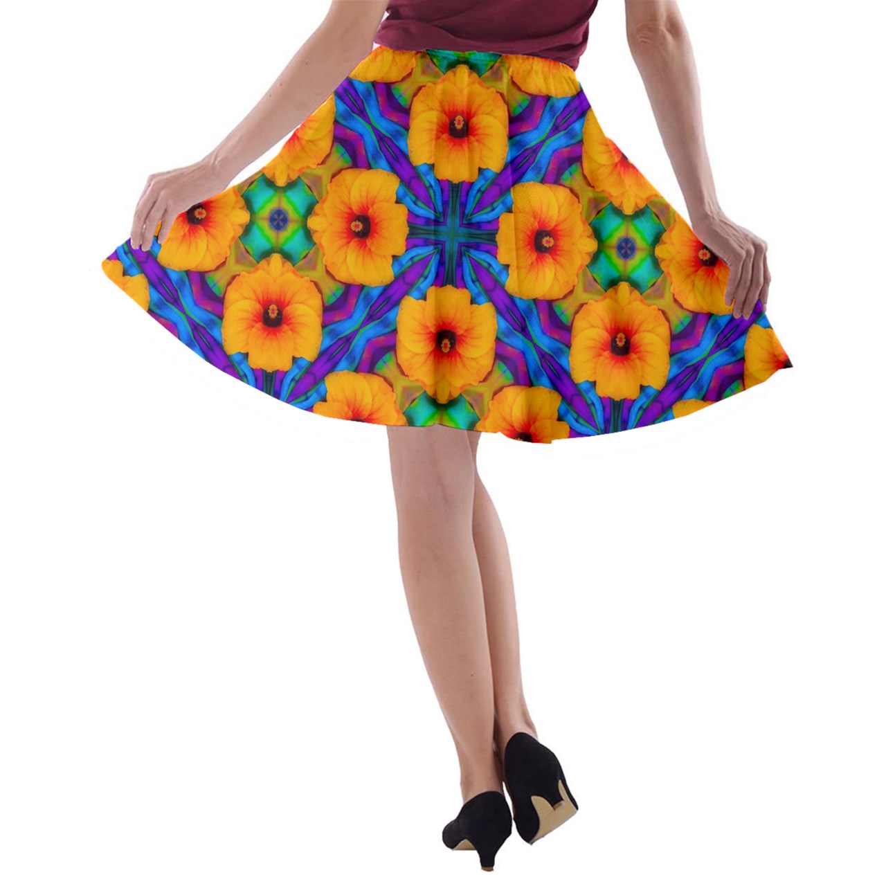 Hibiscus Array A-line Skater Skirt - Luxtrini, LLC