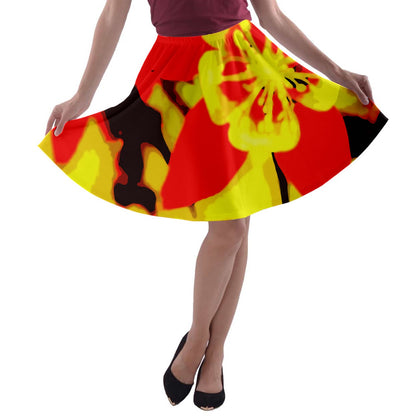 Red and Yellow Hibiscus A-line Skater Skirt - Luxtrini, LLC