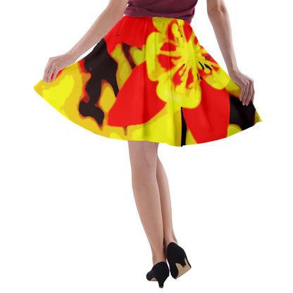 Red and Yellow Hibiscus A-line Skater Skirt - Luxtrini, LLC