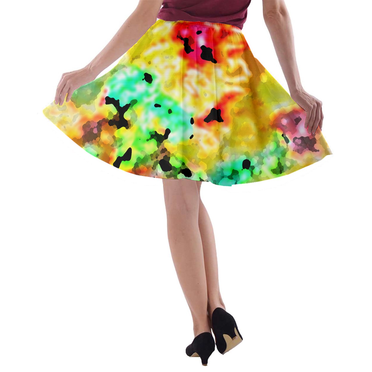 Hibiscus Impressionist A-line Skater Skirt - Luxtrini, LLC