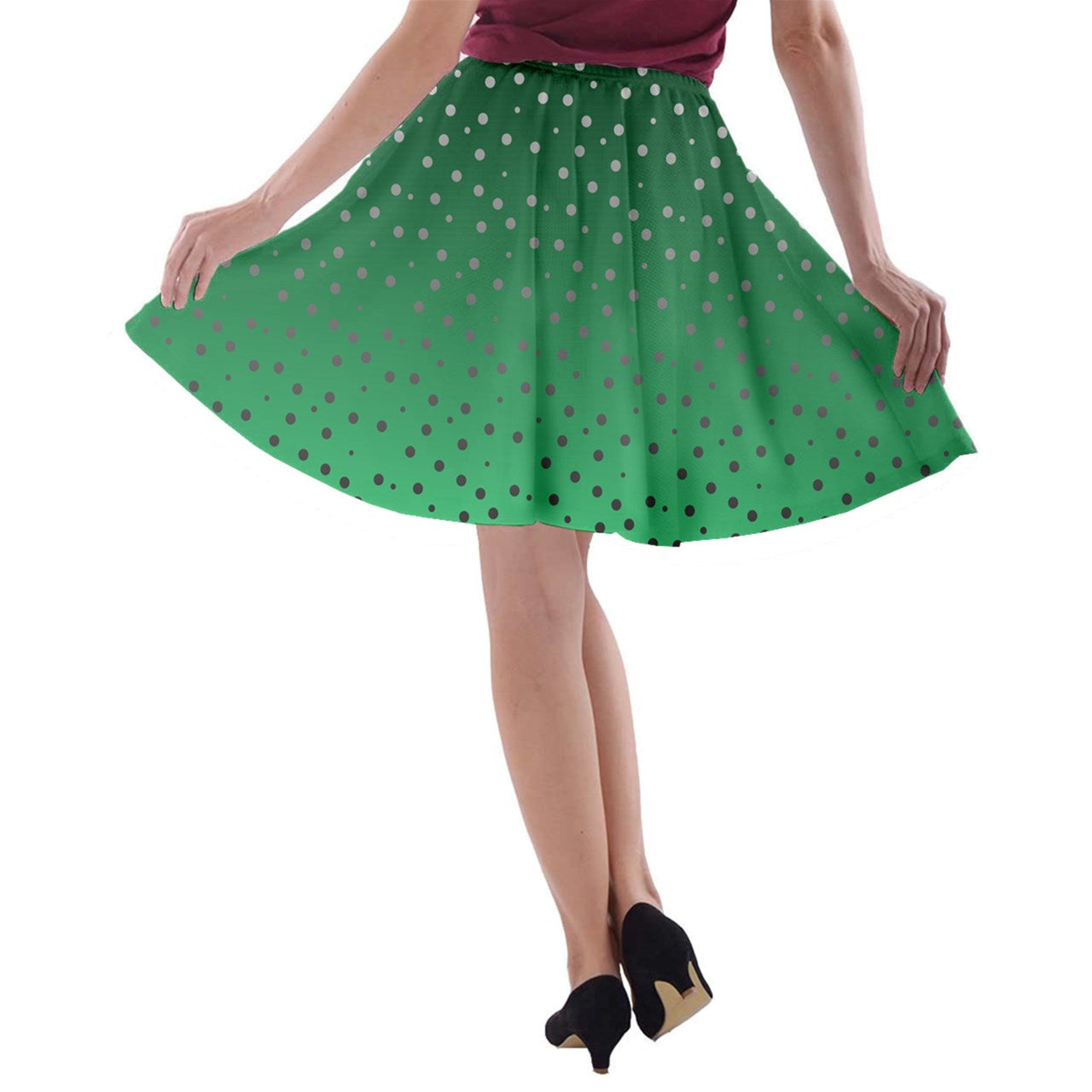 Green Gradient A-line Skater Skirt - Luxtrini, LLC