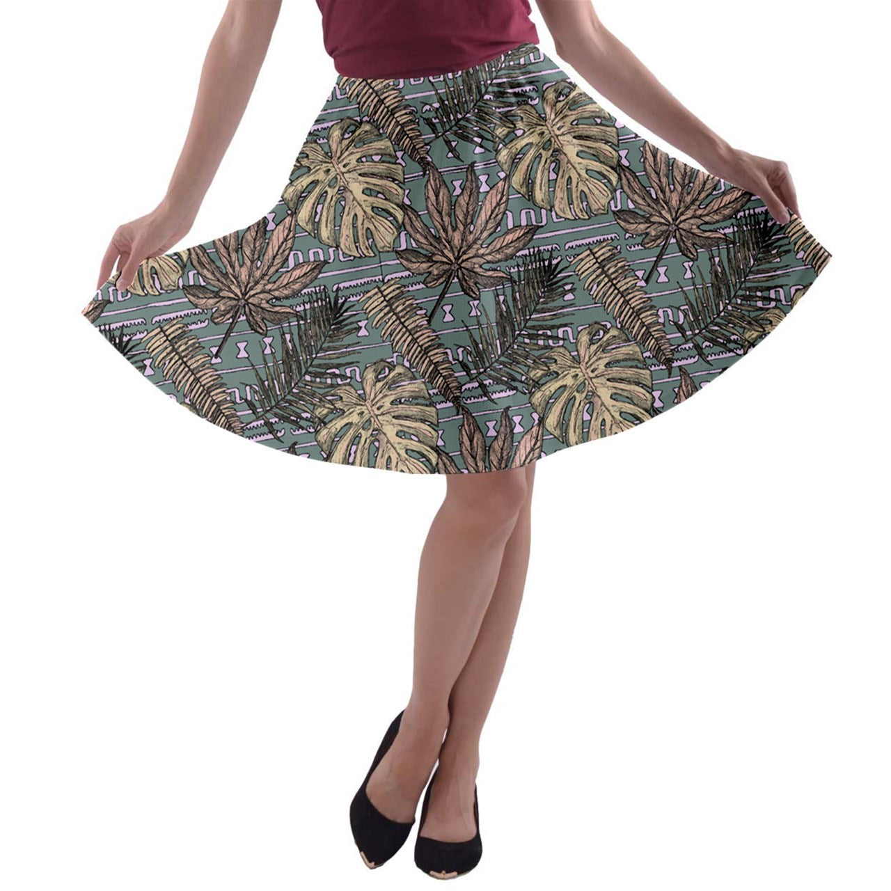 Monstera Fern #5 A-line Skater Skirt - Luxtrini, LLC