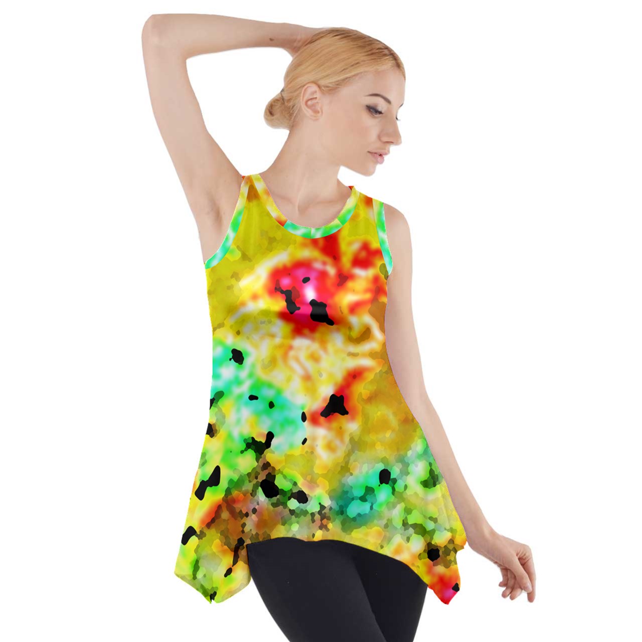 Hibiscus Impressionist Side Drop Tank Tunic - Luxtrini, LLC