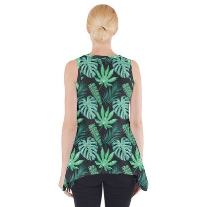 Black Monstera Side Drop Tank Tunic - Luxtrini, LLC