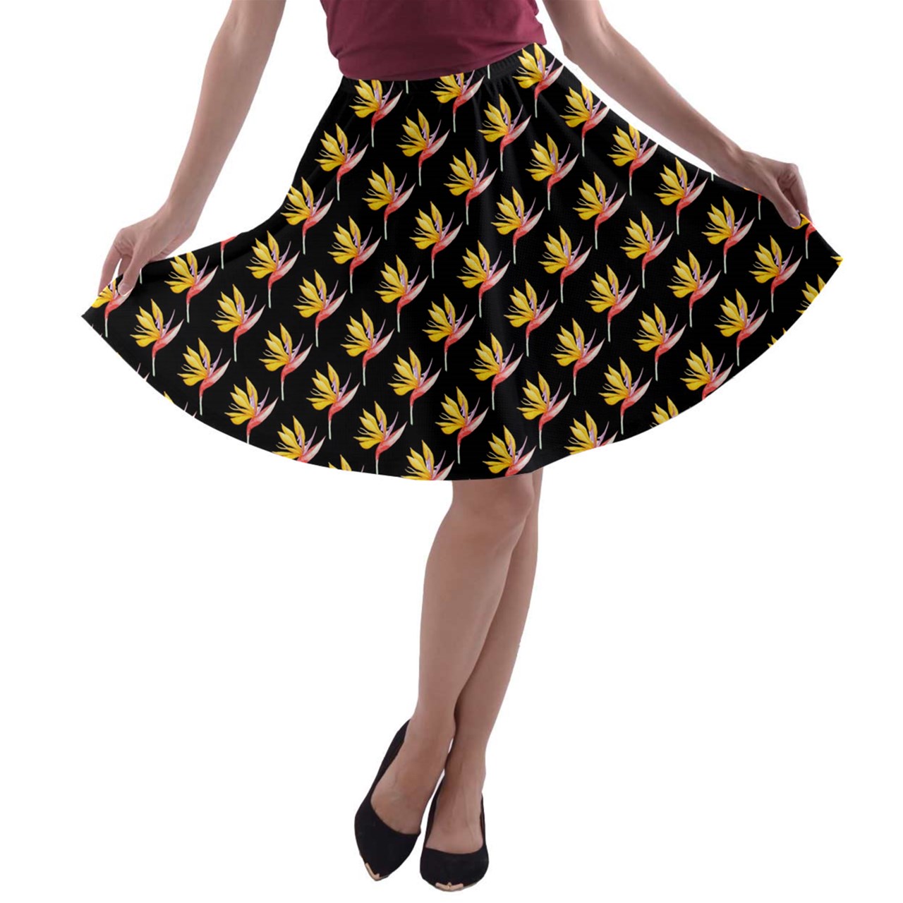 A-line Skater Skirt Orchid on Black - Luxtrini, LLC