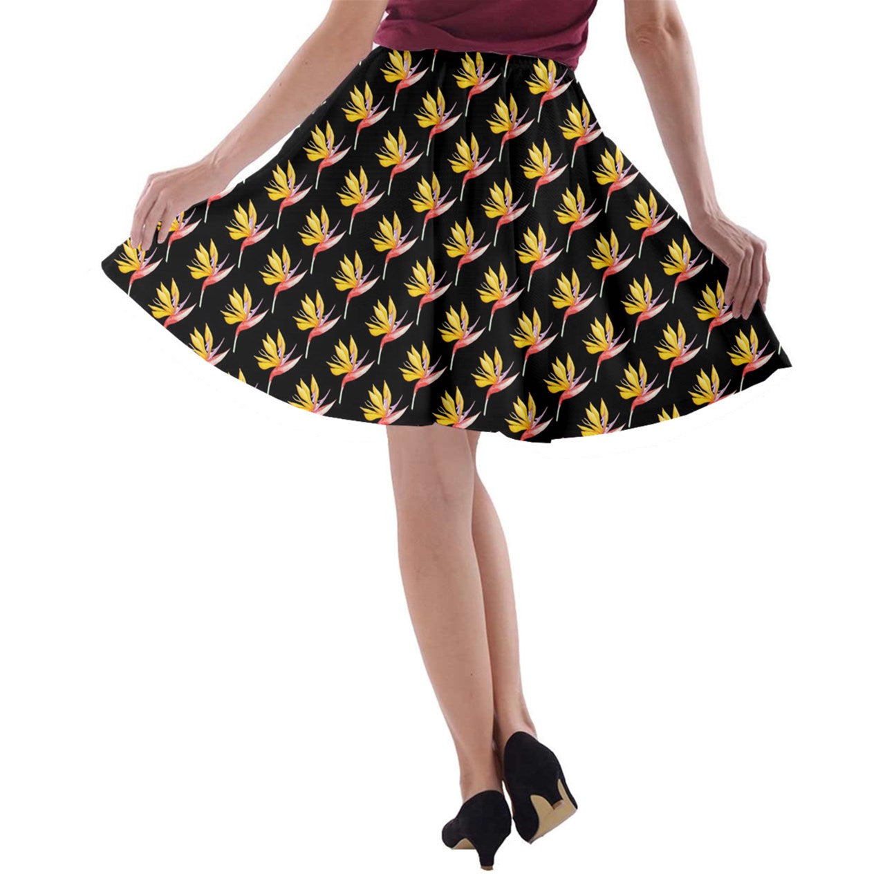 A-line Skater Skirt Orchid on Black - Luxtrini, LLC