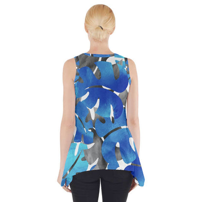 Side Drop Tank Tunic Tropical Blues Leaves - Luxtrini, LLC