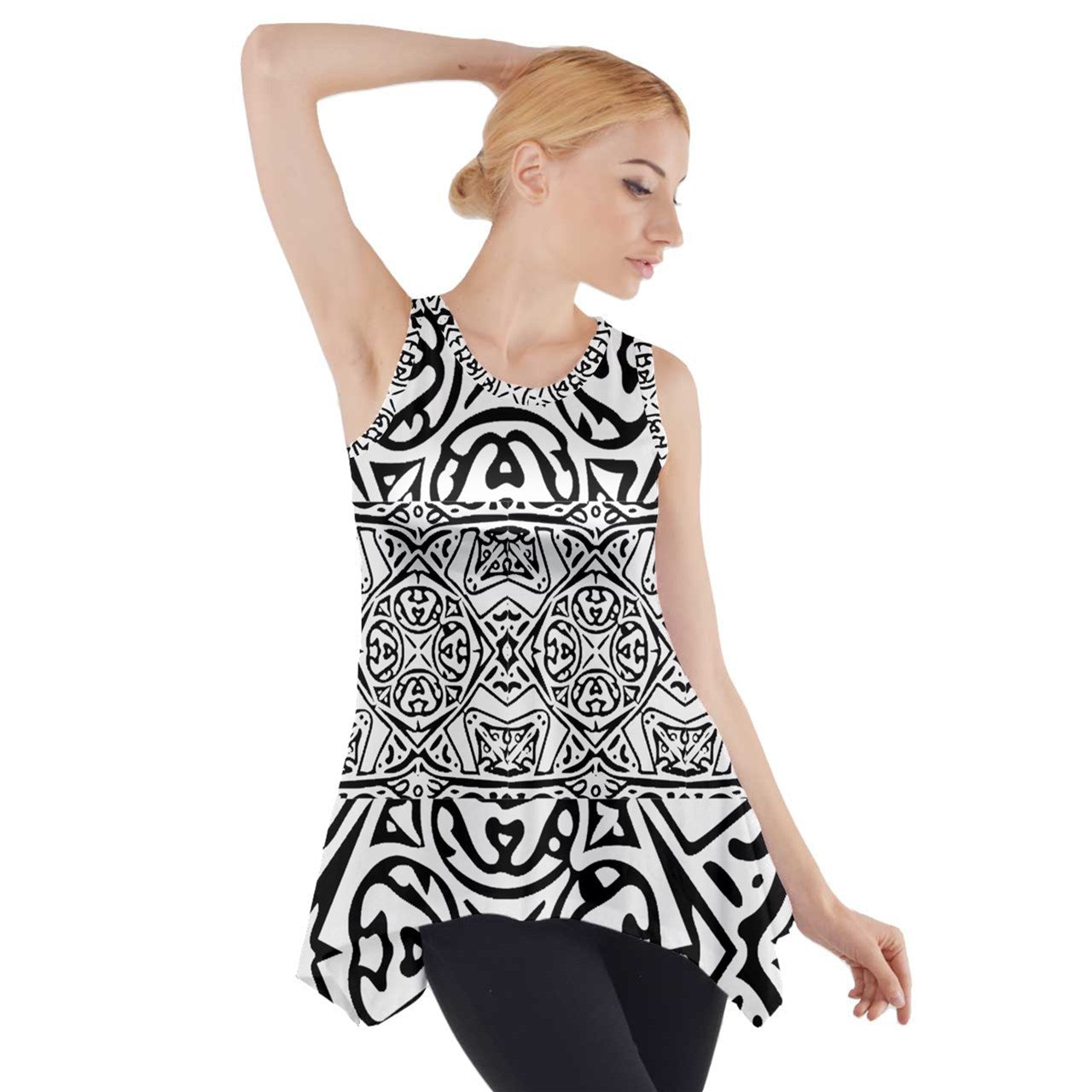 Side Drop Tank Tunic Hawaiian Tribal - Luxtrini, LLC