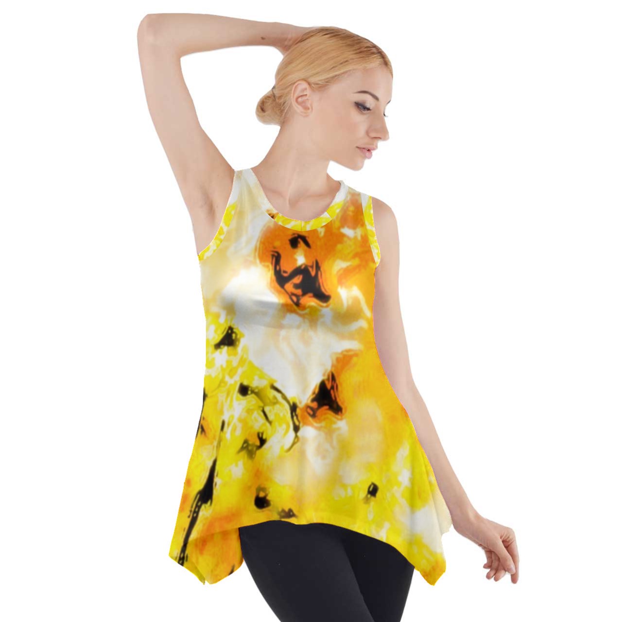 Side Drop Tank Tunic Yellow Hibiscus Impressionist - Luxtrini, LLC