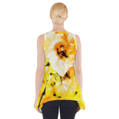 Side Drop Tank Tunic Yellow Hibiscus Impressionist - Luxtrini, LLC