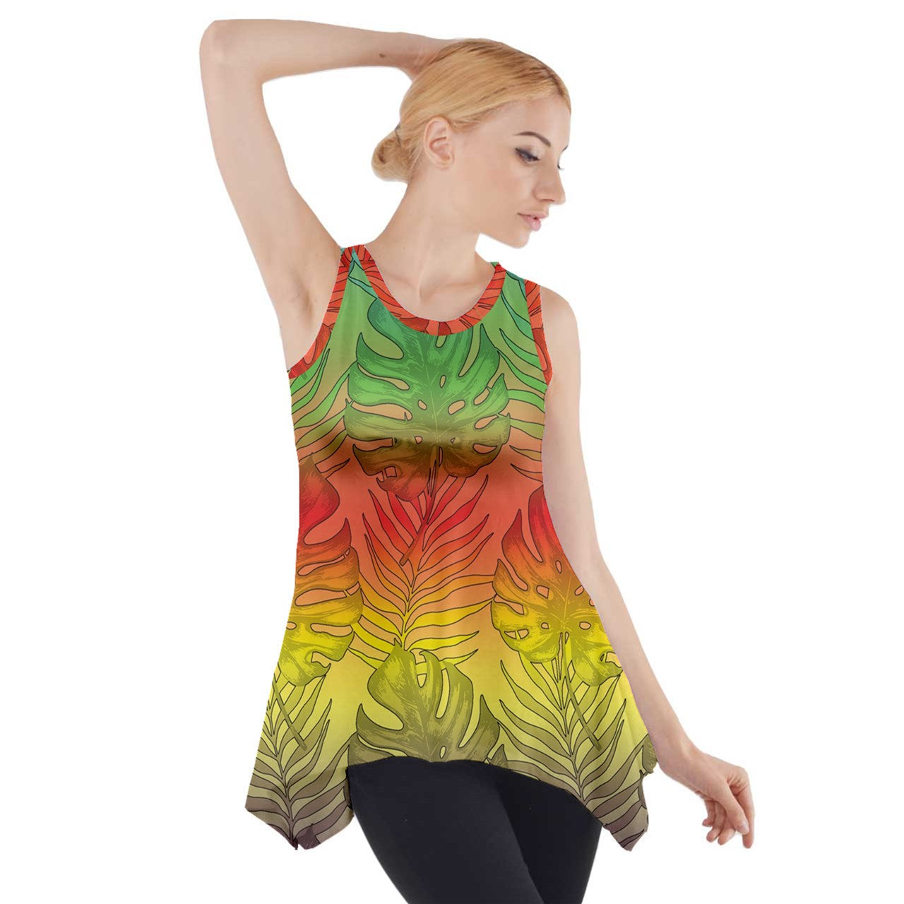 Side Drop Tank Tunic Hawaiian Tribal - Luxtrini, LLC