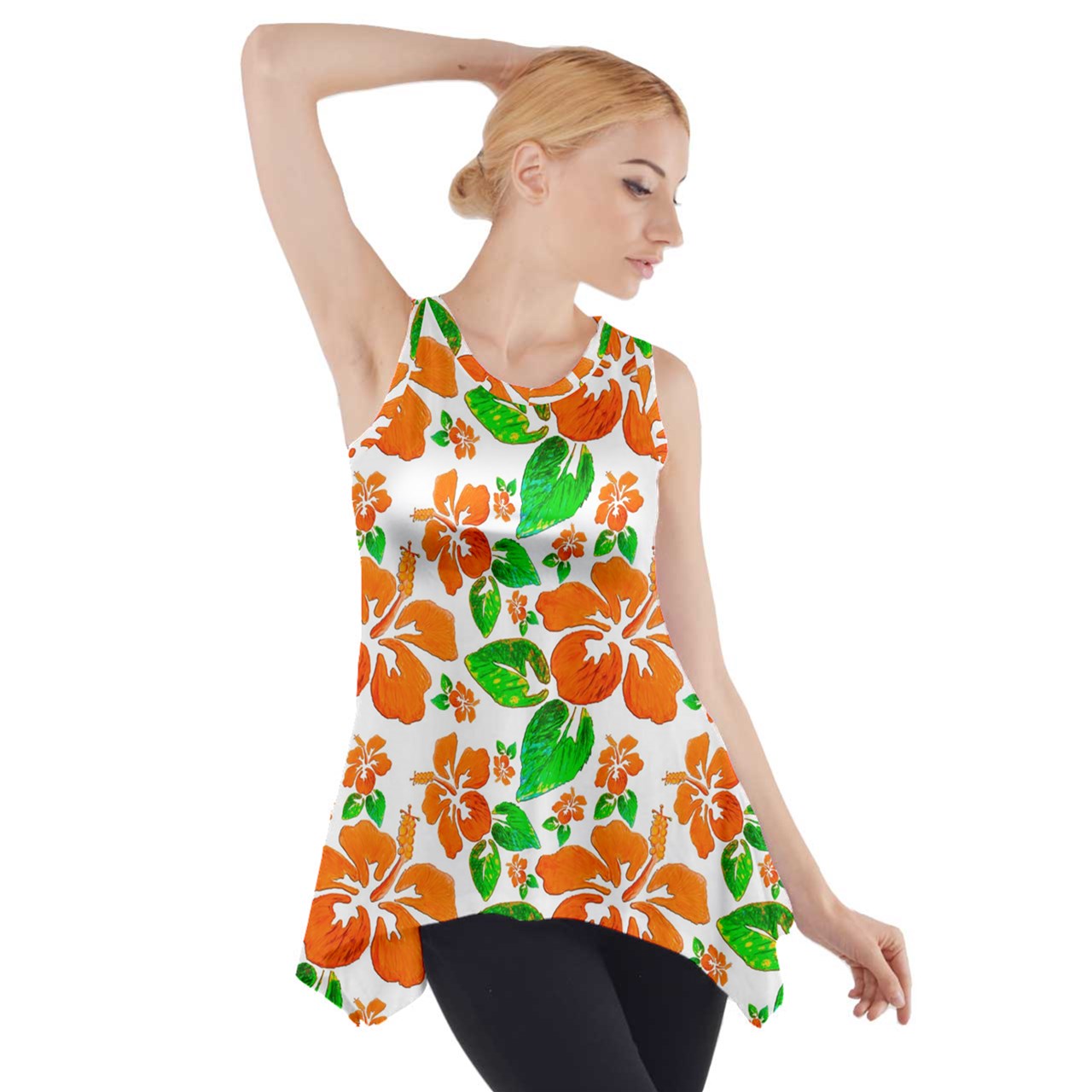 Side Drop Tank Tunic Hibiscus - Luxtrini, LLC