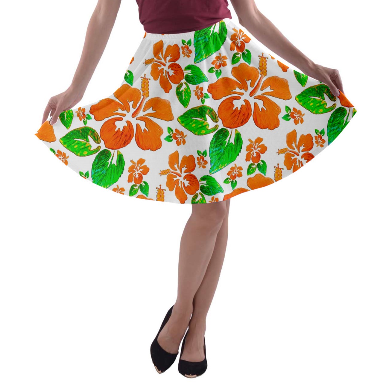 A-line Skater Skirt Hibiscus - Luxtrini, LLC