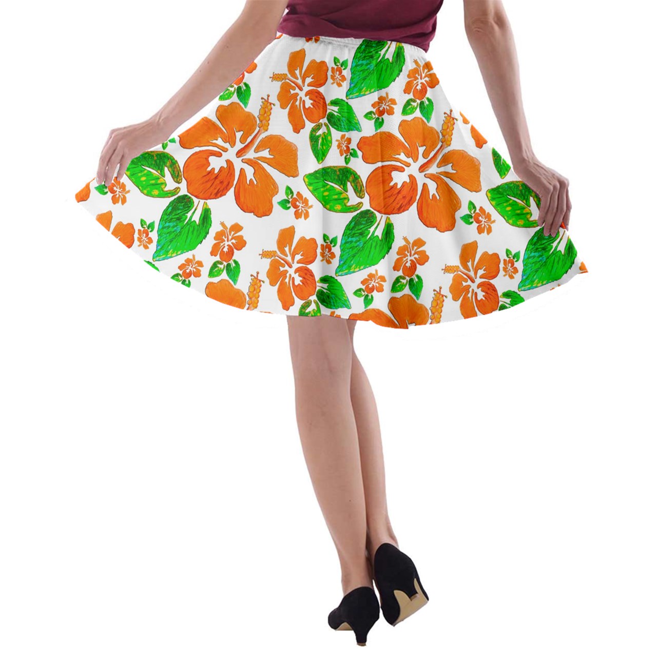 A-line Skater Skirt Hibiscus - Luxtrini, LLC