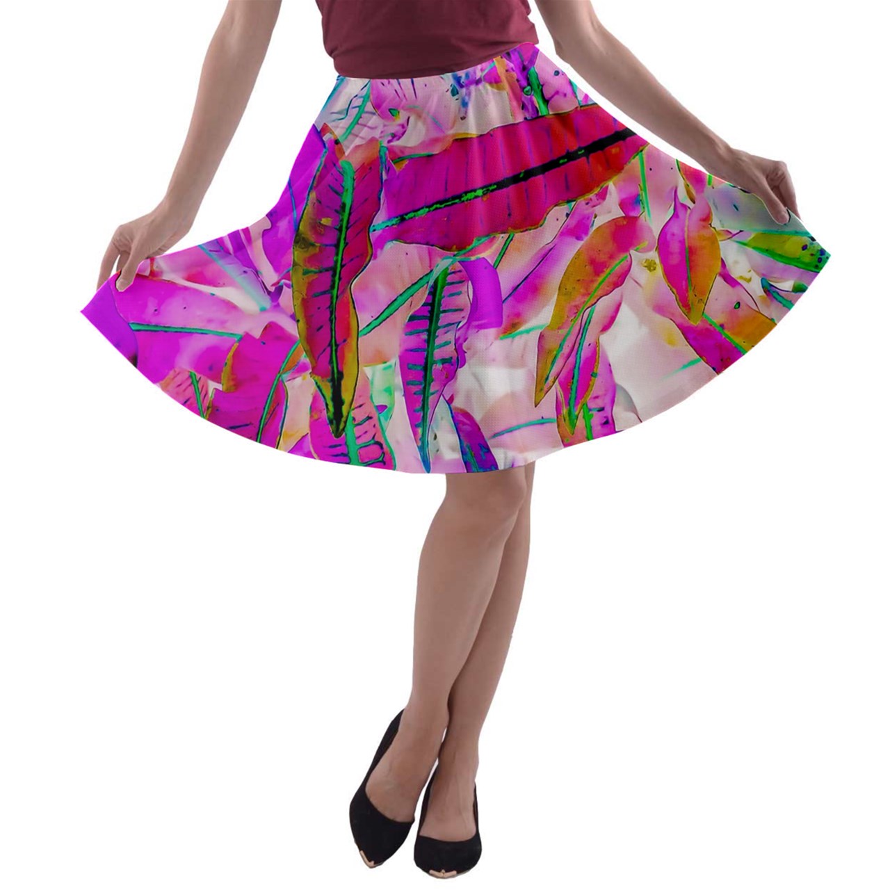 A-line Skater Skirt Purple Croton - Luxtrini, LLC