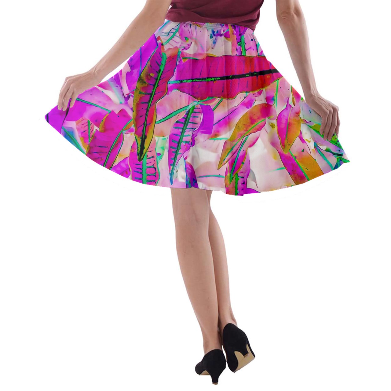 A-line Skater Skirt Purple Croton - Luxtrini, LLC