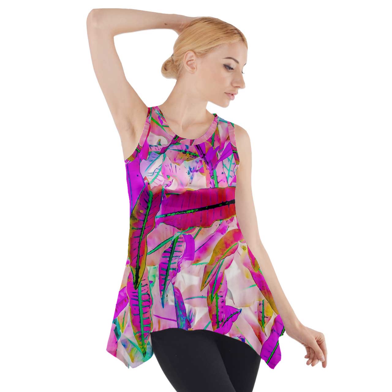 Side Drop Tank Tunic Purple Croton - Luxtrini, LLC