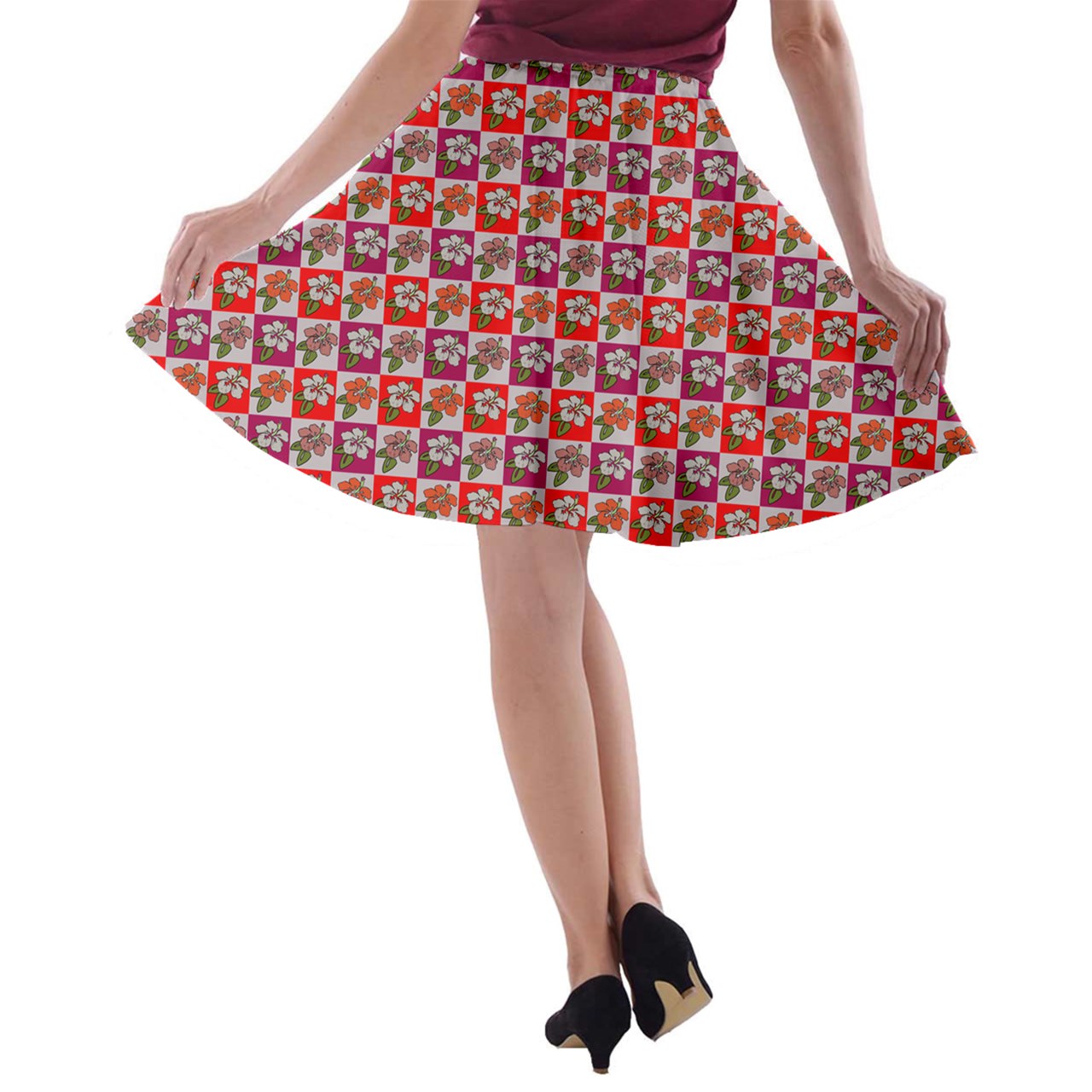 A-line Skater Skirt Hibiscus - Luxtrini, LLC